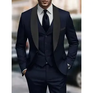 Men's 3-Piece Tuxedo Set-One Button Shawl Collar Solid Jacket, Vest & Pants for Groom, Party & Casual Events Wedding Tuxedo