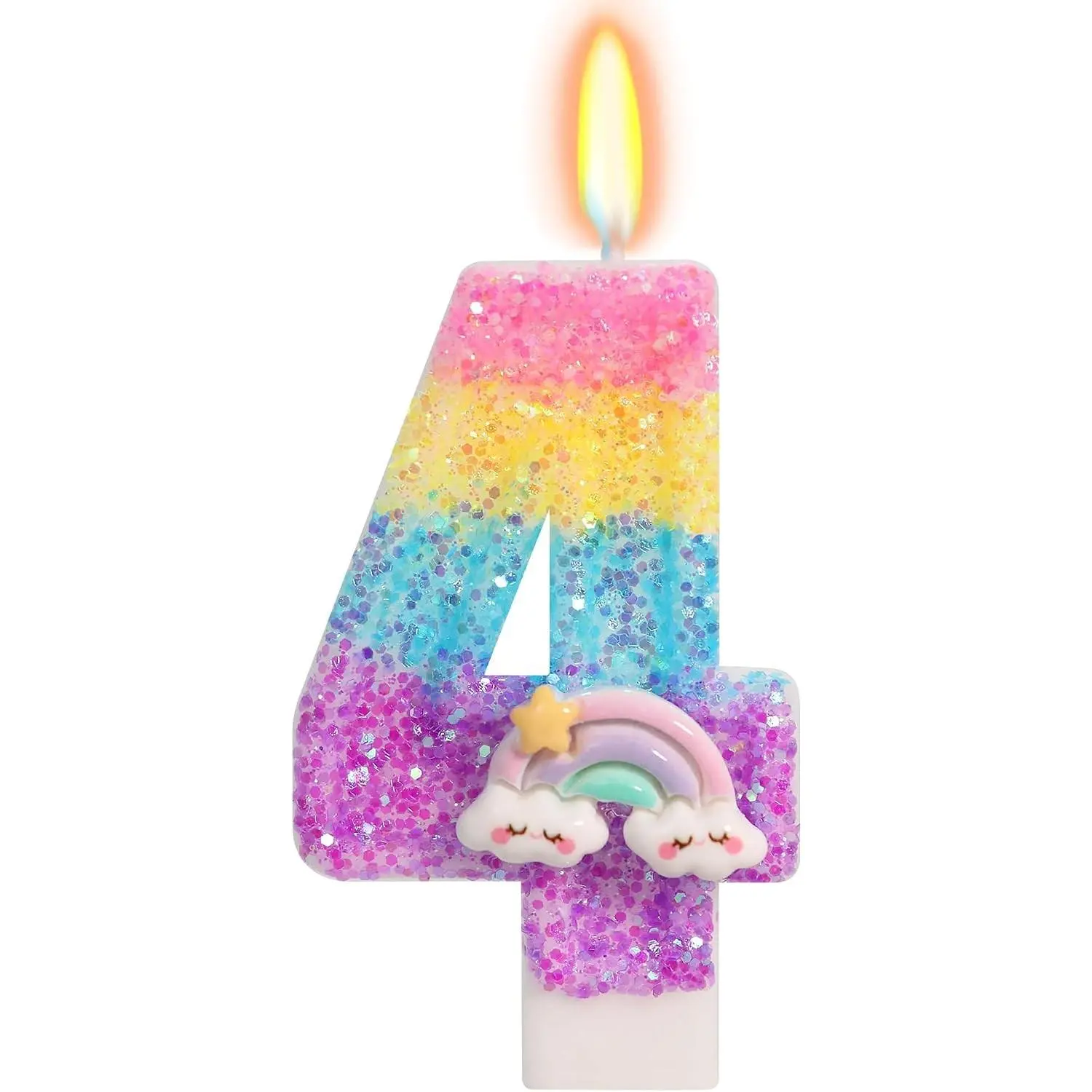 Rainbow Candles for Cakes, Number 4 Candle Rainbow Cake Topper for 4th Birthday Decorations Girl