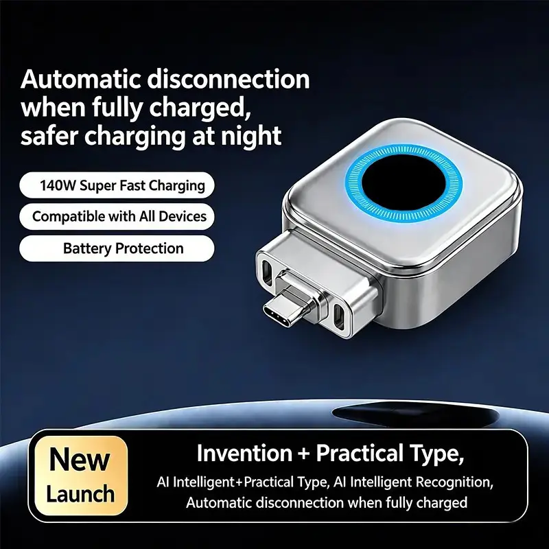 Smart Auto-Stop Charging Adapter, Fast Charger Adapter, 140w USB-C Automatic Disconnect Charger, Full Charge Pop-Up Device, Safe Nightly Charging, Compatible with Phones Tablets