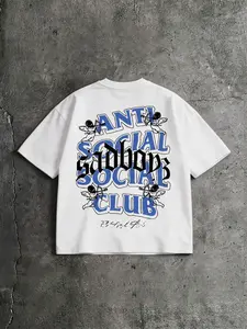 American Retro Y2K Anti-Social Cupid Print Loose T-Shirt, Unisex Fashion, Short Sleeve, Casual Wear, Long Length, Elastic Material