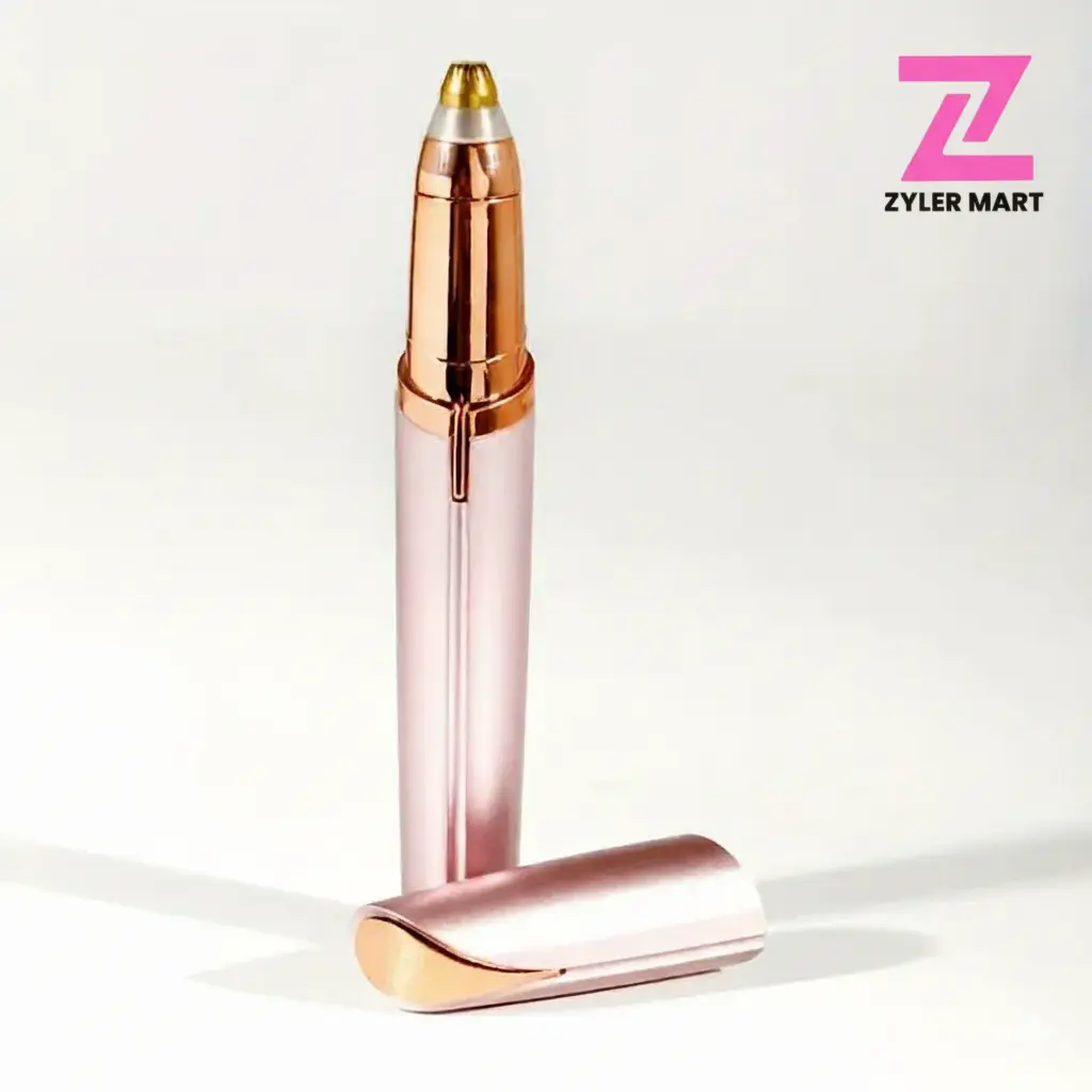 ZYLER Women's USB-Powered Electric Eyebrow Trimmer - ABS Plastic Pain-Free Pen with LED Light, Stainless Steel Multi-Functional Hair Remover for Eyebrows/Nose/Lips, Compact Metallic Beauty Tool with Storage for At-Home Brows Grooming, Hair Removal