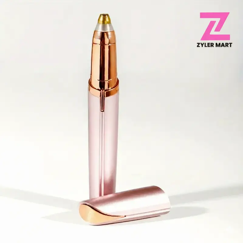 Z ZYLER MART Women's Miniature Metallic Stainless Steel Rechargeable Li-ion Eyebrow Trimmer with LED Light, USB Port, Portable Storage - Electric Painless Hair Removal Tool for Eyebrows/Lips (See Fine Hairs, Charge Before Use)