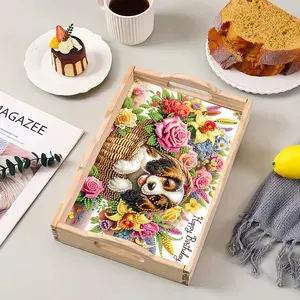 Diamond Art Painting Wooden Serving Tray with Handle Wooden DIY Diamond Painting Tray Kit Serving Platter Arts and Craft Gifts Trays Decor Gift Home Decor