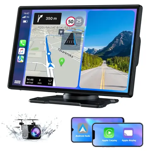 Portable Wireless Car Stereo Monitor - Wireless CarPlay Player, Car Display Screen, Android Auto, AirPlay, HD Mirror Connection, 360° Rotation, Plug-and-Play, Works with iPhone & Android, Kids-Friendly, Free Damaged Item Replacement