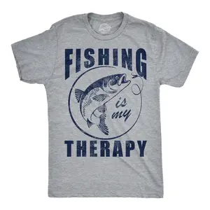 Mens Funny T Shirts Fishing Is My Therapy Sarcastic Fish Graphic Novelty Tee for Men Mens Funny T Shirts Cool Vintage Fashion T-Shirt Gift Classic Menswear Sarcastic Apparel for Men Funny Fishing Short Sleeve Light Grey