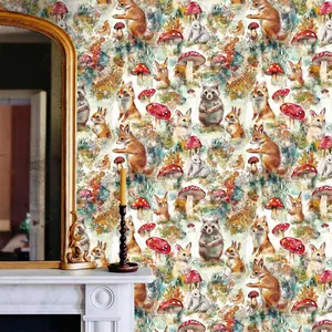 Bohemian Style Wallpaper, Colorful Squirrel & Mushroom Pattern Self-adhesive Wallpaper, Waterproof Wall Sticker for Home Living Room Bedroom Decor