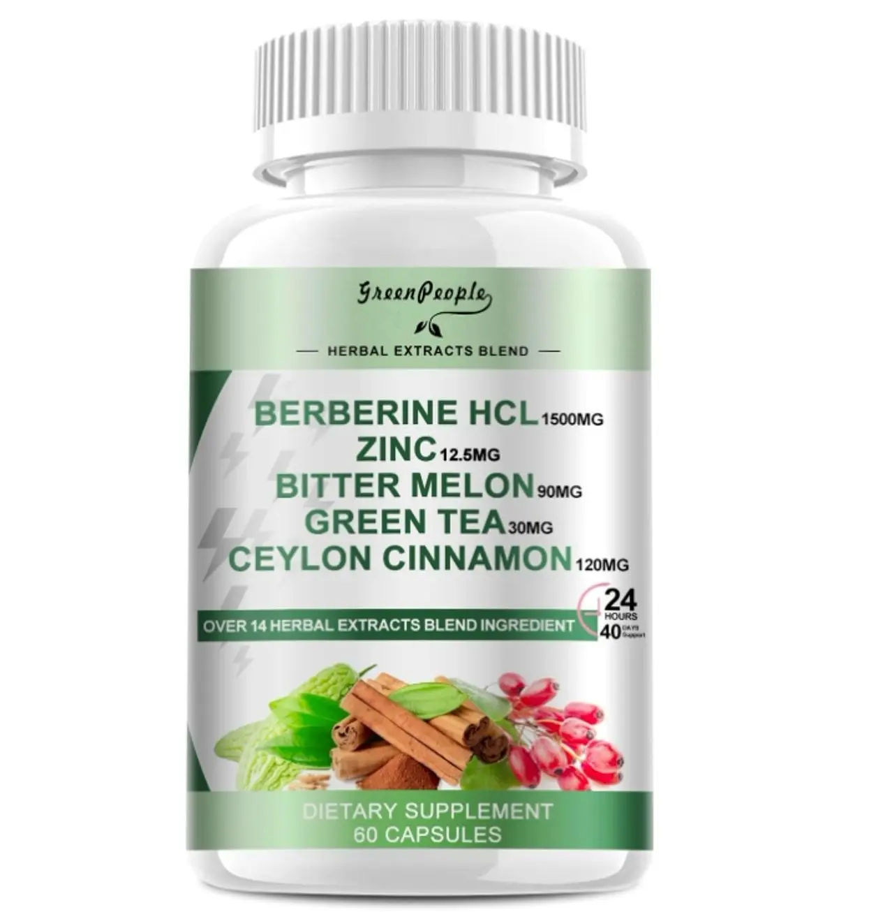 GREENPEOPLE Berberine Supplement with Ceylon Cinnamon - Berberine 1500mg Activates AMPK & GLP-1 Berberine HCL Capsules with Bitter Melon/Artichoke Extracts & Natural Herbs for Immune Support 60 Count
