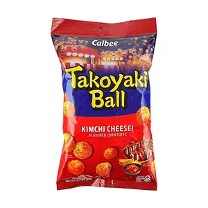 Calbee Takoyaki Corn Puffs - Kimchi Cheese Flavor 90g | Gluten-Free Japanese Snack