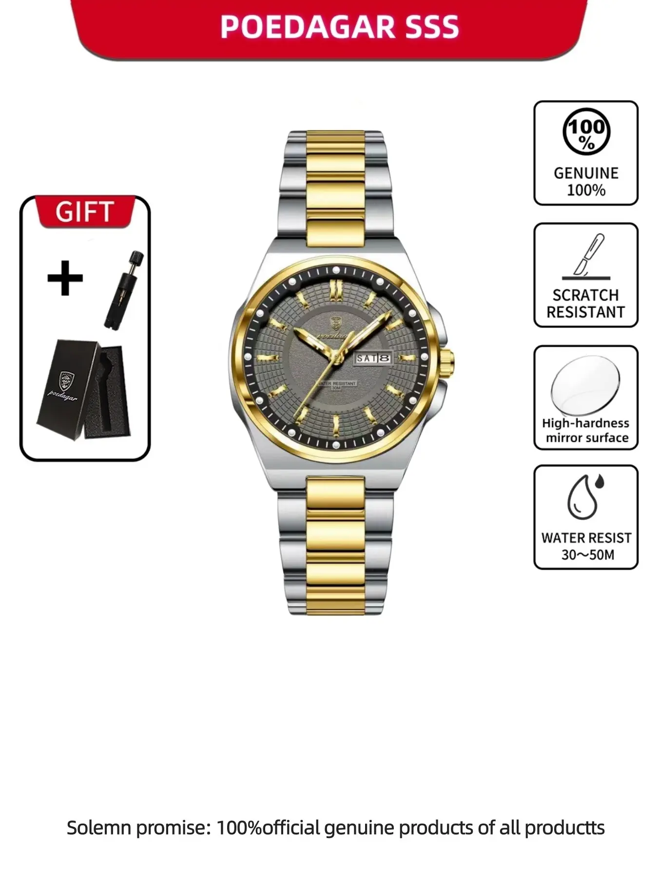 POEDAGAR Women's Quartz Watch Waterproof Stainless Steel Night Light Date Calendar Women's Watch Fashion Leisure Work Commuting Matching Elegant Versatile Women's Watch
