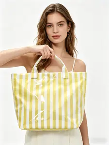 Colorful Striped Large Capacity Tote Bag, PVC Waterproof Material, Fashionable Accessory for Casual, Vacation, Beach Bags, Multi-Scene Use