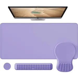 Desk Mat Set, Large Mouse Pad and Keyboard Wrist Rest For Computer Desk, with Memory Foam & Non-Slip Base, 4-in-1 Ergonomic Mouse Pad Set For Home Office (Purple Taupe)