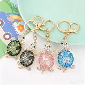 Rhinestone Turtle Keychain| Crystal Tortoise Bag Charm with Gold Clasp| Green/Black Crystal Tortoise Bag Charm