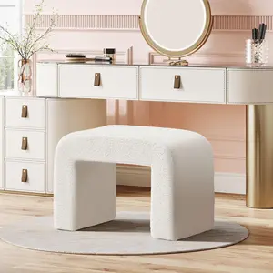 Tribesigns Faux Sherpa Foot Rest for Couch, Large Boucle Ottoman or Entryway Shoe Bench, Fully Assembled, White