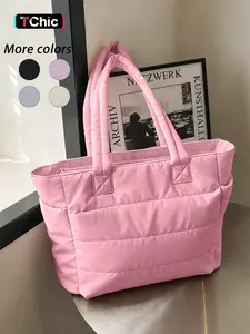 Women's Handbag with Zipper, Large Capacity, Stitched Inflatable Bag, Quilted Puffer Tote, Gym Bag, Beach Bag, Travel Work Handbag, Casual Tote Bag