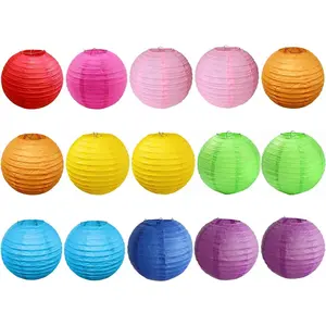 15pcs 6 Inch Colorful Multicolor Hanging Paper Ball Lanterns for Birthday Wedding Bridal Baby Shower Indoor Outdoor Party Decoration for Home Office Classroom