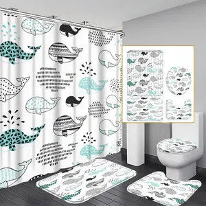 1/3/4PCS Aquatic Life Shower Curtain set, Nautical Bathroom Decor, Accessories with Bath Mat, U-shaped Mat, Toilet Lid Cover, 12 Hooks 180x180cm Curtain, Marine Theme, Home Decor, bathroom accessories.