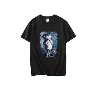 Menswear Short-Sleeve Round Neck Coraline Graphic T-Shirt, 100% Cotton Knit Fabric, High Stretch Regular Fit Cotton Lined Pullover, Digital Heat Transfer, Casual Streetwear All-Season Outdoor Hiking Tee