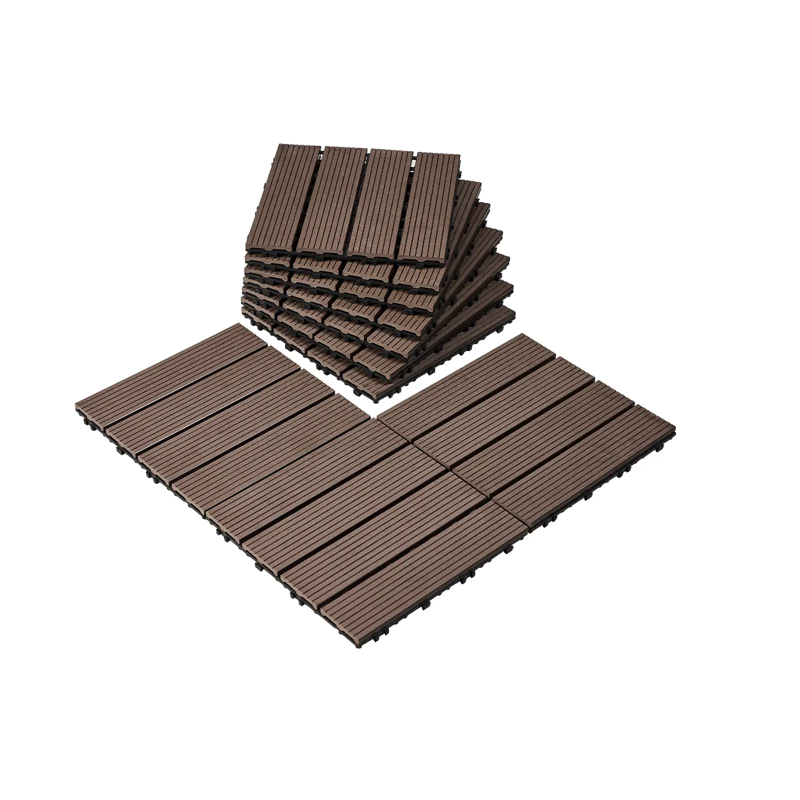 【SummerFinds】VEVOR Wood-Plastic Interlocking Deck Tiles, 10-Pack 11.6x11.6in 10 Sq Ft Outdoor Flooring, 0.8in Thick, 440 lbs Load Capacity, Durable & Low-Maintenance, Weatherproof, Slip-Proof, All-Seasons for Patio, Dark Brown Click-Parquet, Indoor Shower