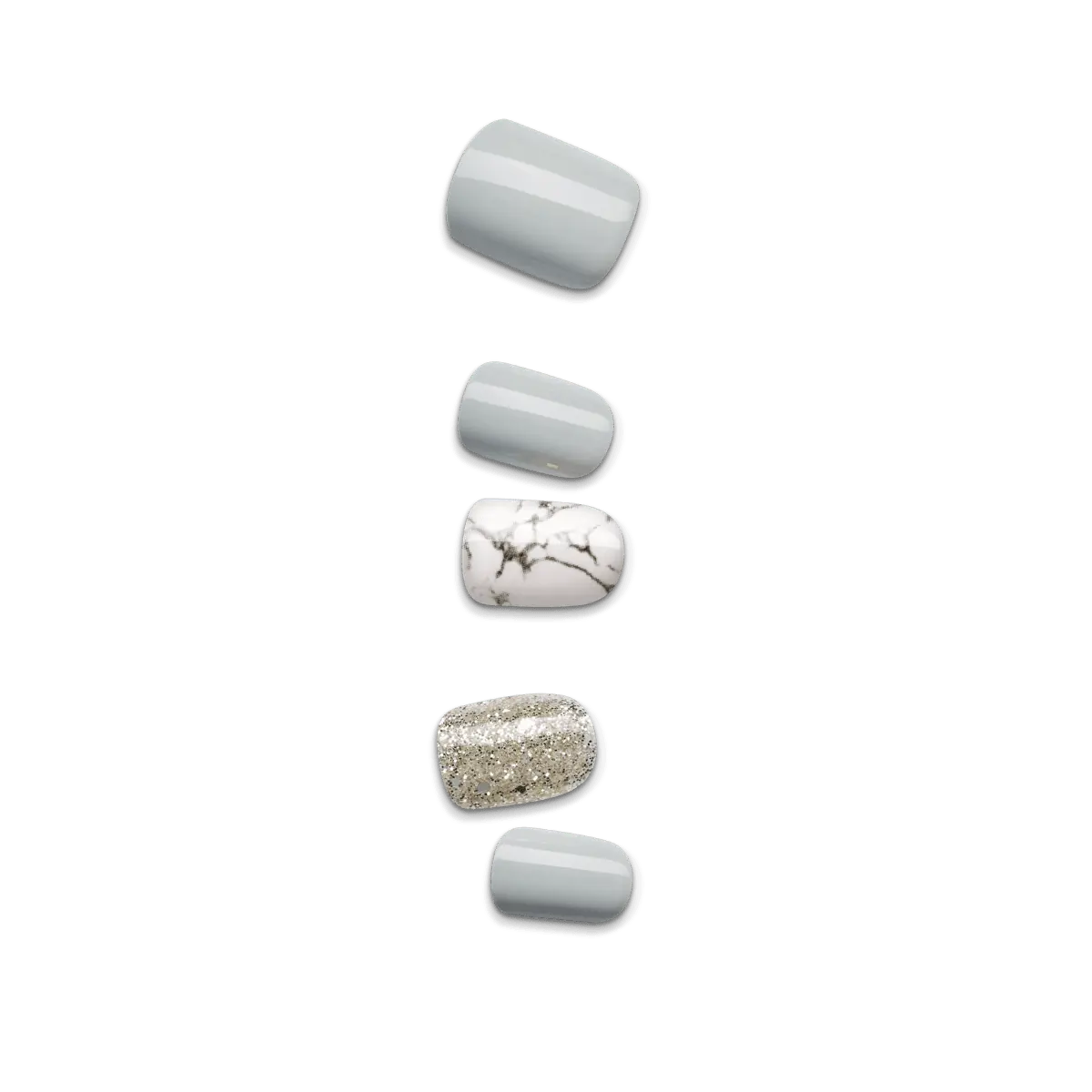 Impress Design No Glue Fake Press On Nails- Knock Out | Design, Gray, Short, Squoval, Manicure