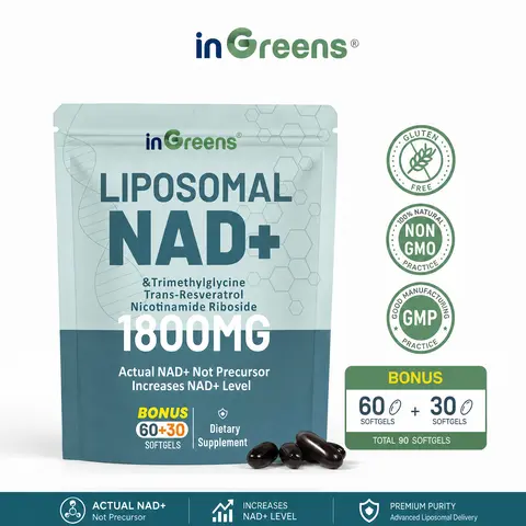 INGREENS Edible NAD+ Healthcare Dietary Supplement - 1800mg Pure Liposomal, Sugar-Free, Nicotine-Free Resveratrol+NR, ATP Energy, Wellness Nutritional Antioxidants, Anti-Aging, DNA Repair, 90 Counts (45 Days Supply), Multi-Pack, Atp Energy Antioxidants Nu