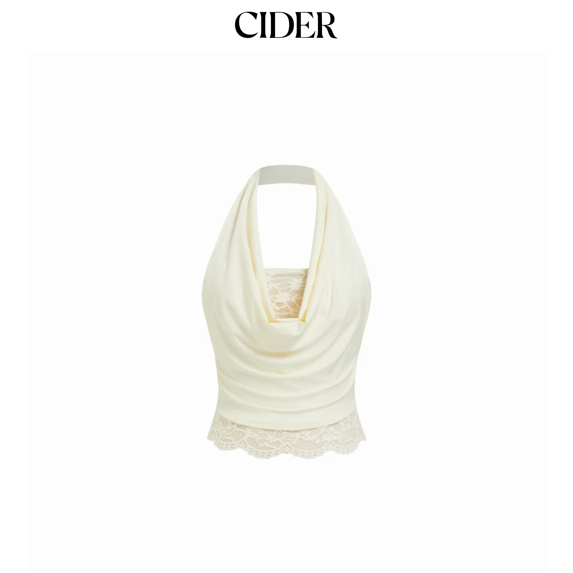 Cider High Stretch Halter Neck Lace Panel Crop Top
