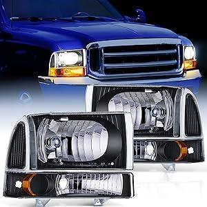 Nilight Headlight Assembly Replacement 1999 2000 2001 2002 2003 2004 F250 F350 F450 F550 Super Duty Black Housing Amber Corner Clear Lens,Headlights Assembly,4 Pack Nilight Headlight Assembly Replacement 1999 2000 2001 2002 2003 2004 F250 F350 F450 F550 Super Duty Black Housing Amber Corner Clear Lens,Headlights Assembly,4 Pack