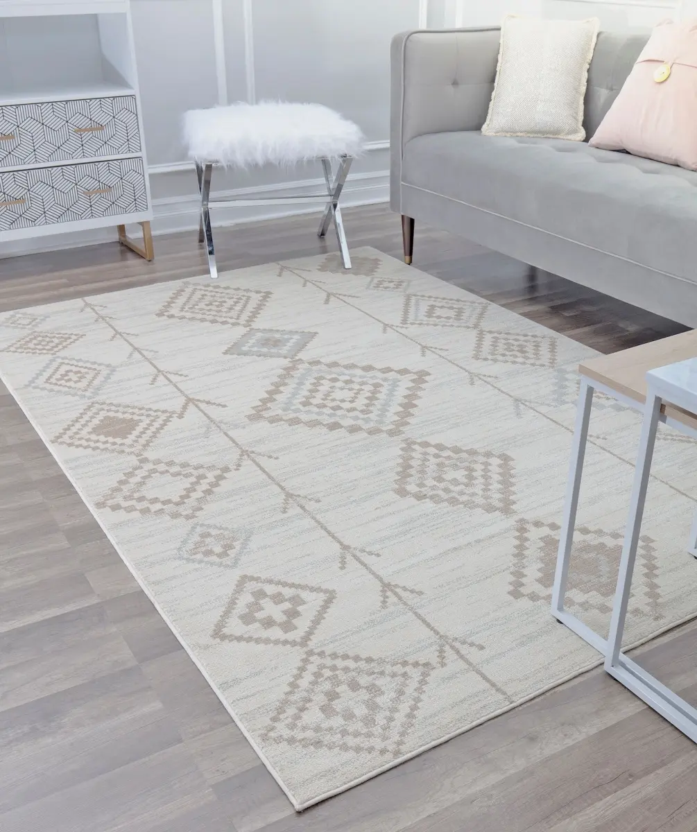 212 MAIN CosmoLiving RA30435 BR15D Soleil Indoor Area Rug, 2x4 ft Rectangle, Shimmer Effect Native Cream, Tribal Motif Moroccan Print Gray, Soft Touch