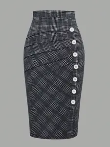Autumn Winter Elegant Plaid Midi Skirt, Elegant Casual Skirt, Formal Fashion Skirt, Women's Tight Fit A-Line Dress, Daily Commute Fashion, Comfortable & Stylish Design