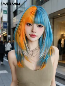 Blue Gradient Football Wig, Unisex 20 Inch Multi-Color Gradual Hair, Lightweight Medium-Length Layered Style, Perfect for Events
