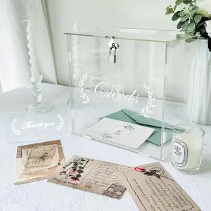 Wedding Card Box With Locking Clear Acrylic Card Box, Gift Card Box Money Box Holder For Wedding, Anniversary Party, Rustic Wedding Decor, Birthday, Graduation Supplies