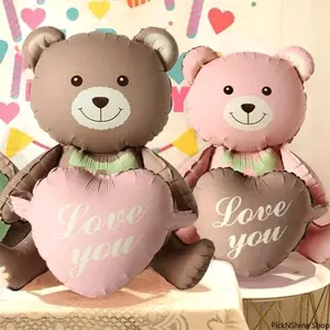 3D Lying Cartoon Matte Heart Bear Aluminum Foil Balloon, Perfect Decoration For Birthday Party, Valentine's Day & Baby Shower Celebration