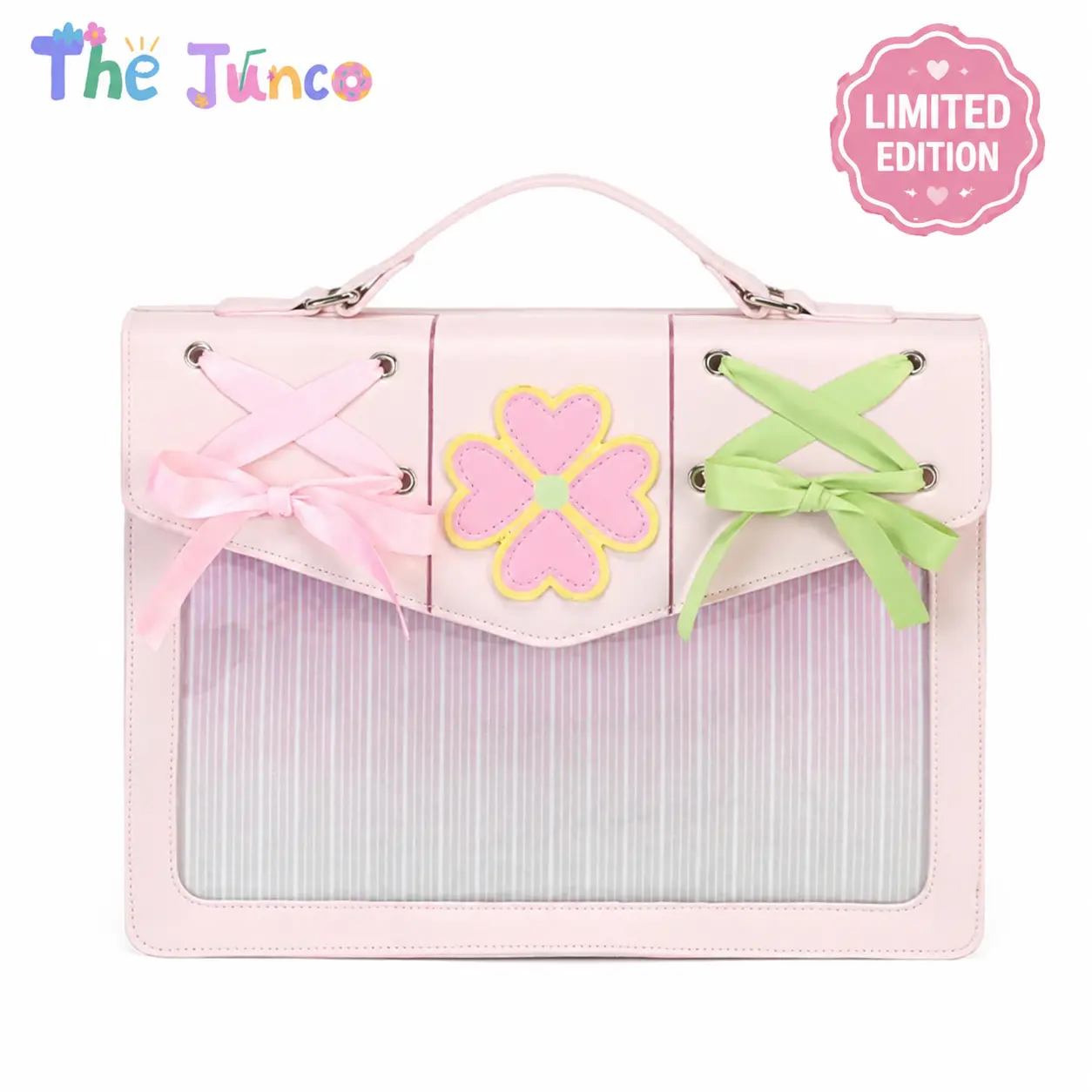 THE JUNCO Original Demon Slayer Mitsuri Kanroji "Sakura Love Dance" ITA Bag  Clear Window Tote for Pins, 3-Way Crossbody Shoulder Bag for Women, Perfect Everyday Bag for Conventions, Work, College & Commute