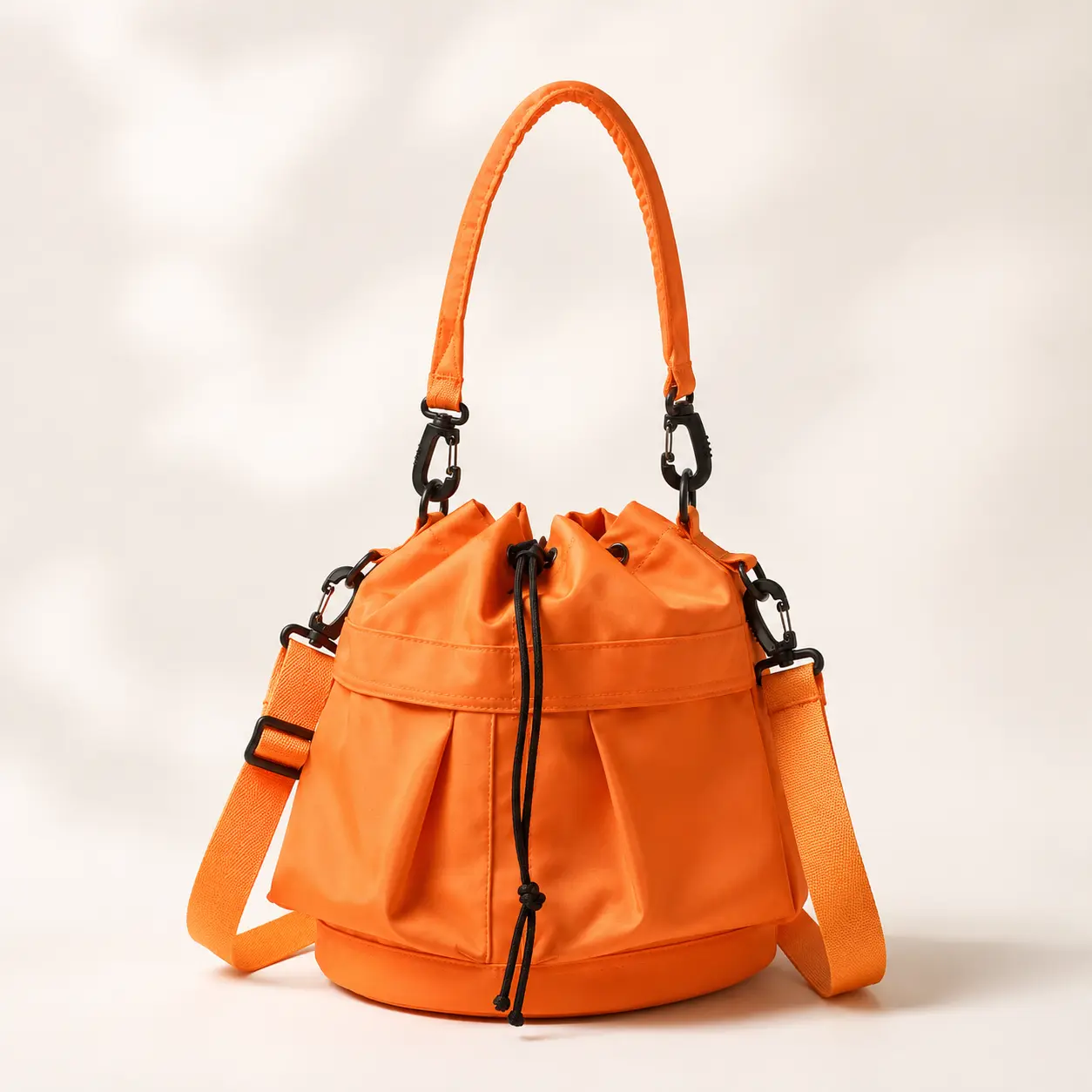 Trendy New Korean K-Style Drawstring Nylon Bucket Bag for Women, Fashionable Unique Versatile Top-Handle Handbag, Everyday Casual Shoulder Crossbody Purse, Lightweight Ruched Cinch Pouch Satchel, Social Media Viral Gift for Her
