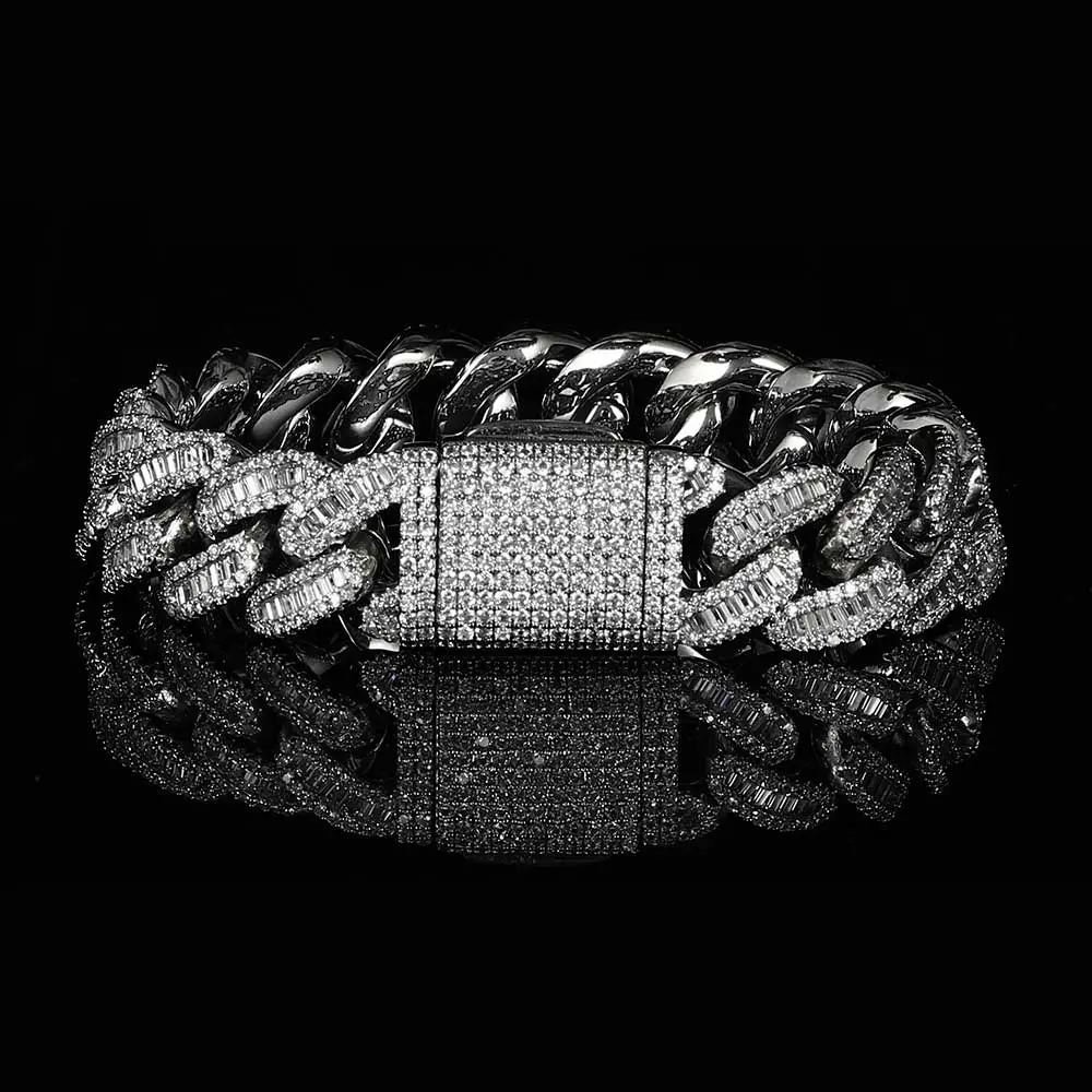 Moissanite Cuban Beaded Bracelet,15mm Hypoallergenic 925 Silver, Party Gift for Man/Mom/Wife/Girl