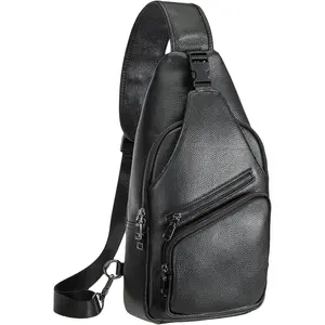 Cowhide Italian Leather Sling Chest  Bag  Anti  Crossbody Casual Daypack