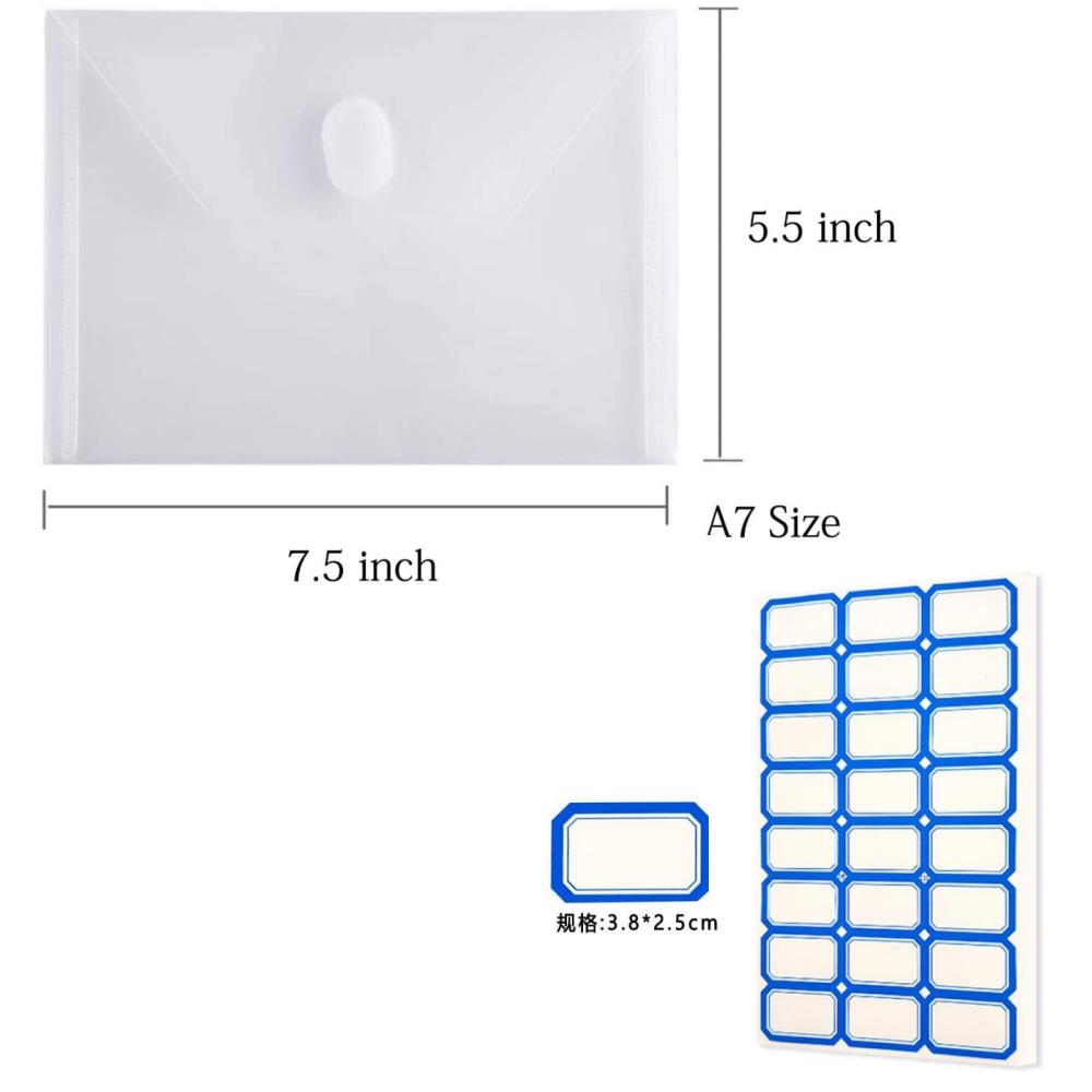 20PCS Transparent Plastic Document Sleeves, Designed Like Envelopes for Organizing Receipts And Checks, Featuring a Fastener