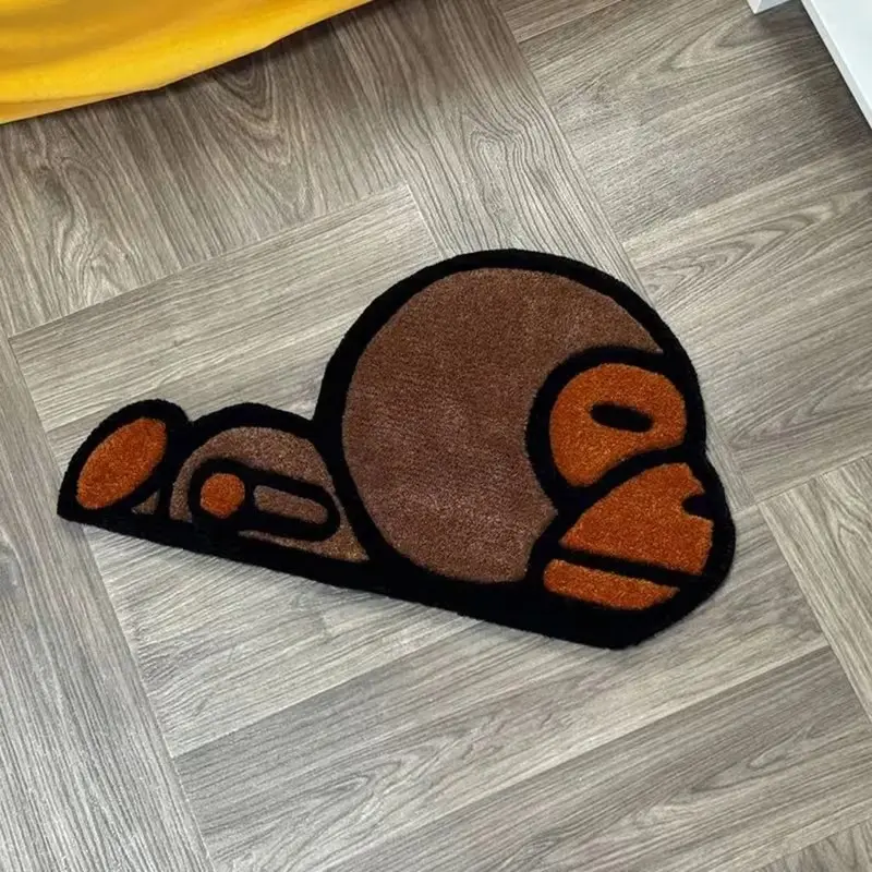 Modern Quirky Cartoon Monkey Print Area Rug for Living Room & Bedroom, Stylish Plush Mat Easy to Clean, Durable Decorative Mat, Ideal for Casual Spaces, Cartoon Pattern Rug, Animal Print Rug, Fluffy Rug, Indoor Rugs