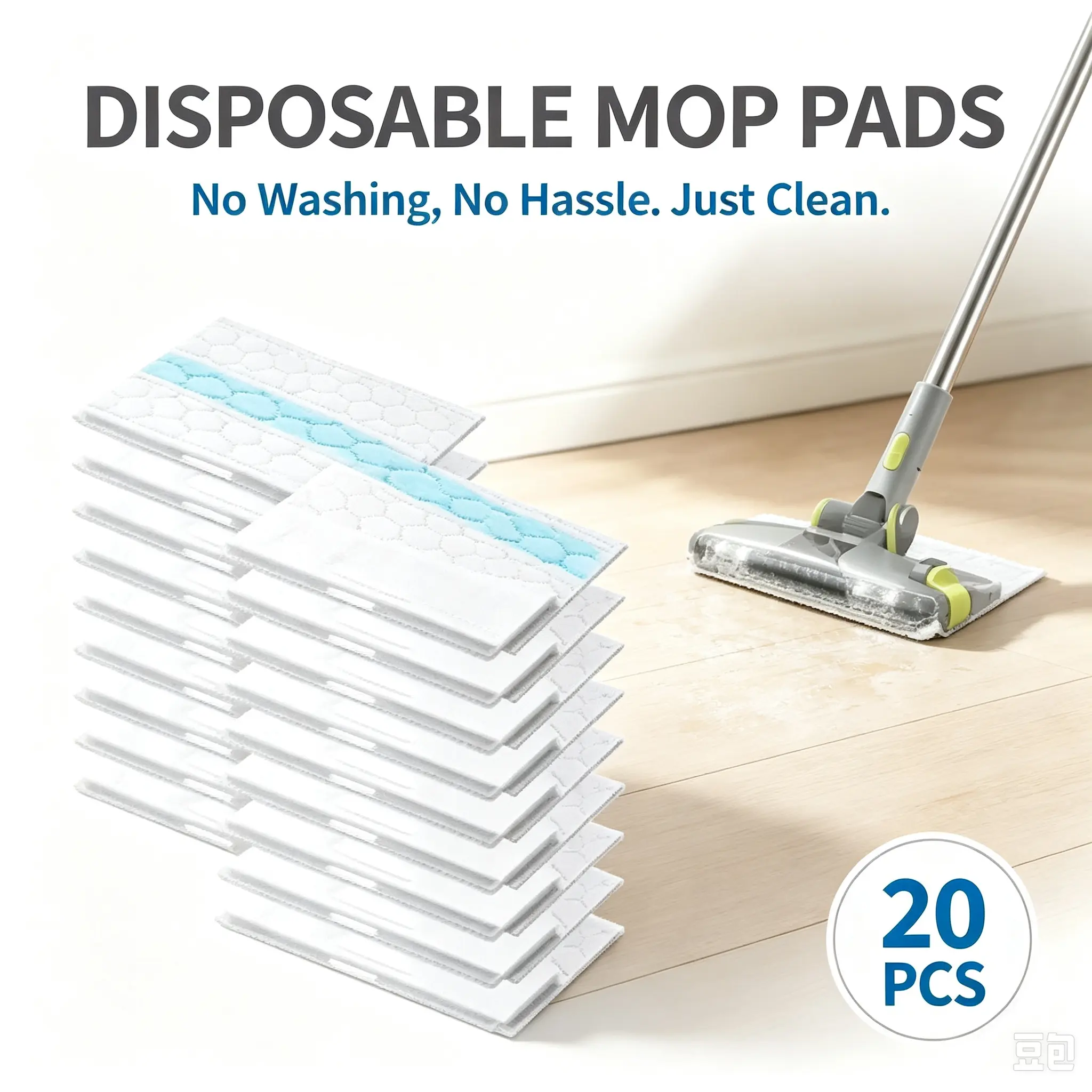 Disposable hard floor dusting mop pad, 20-piece pack, compatible with Shark brand models VM252/VM250/VM200, part number VMP30, vacuum cleaner accessory
