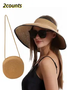 Women's Straw Bag Set, Casual Fitted Design, Multifunctional Handbag & Crossbody Bags, Ideal for Summer Travel Accessories
