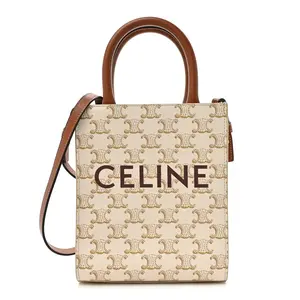 Pre-owned Celine Leather Shoulder Bags Triomphe Canvas Calfskin Mini Vertical Cabas White