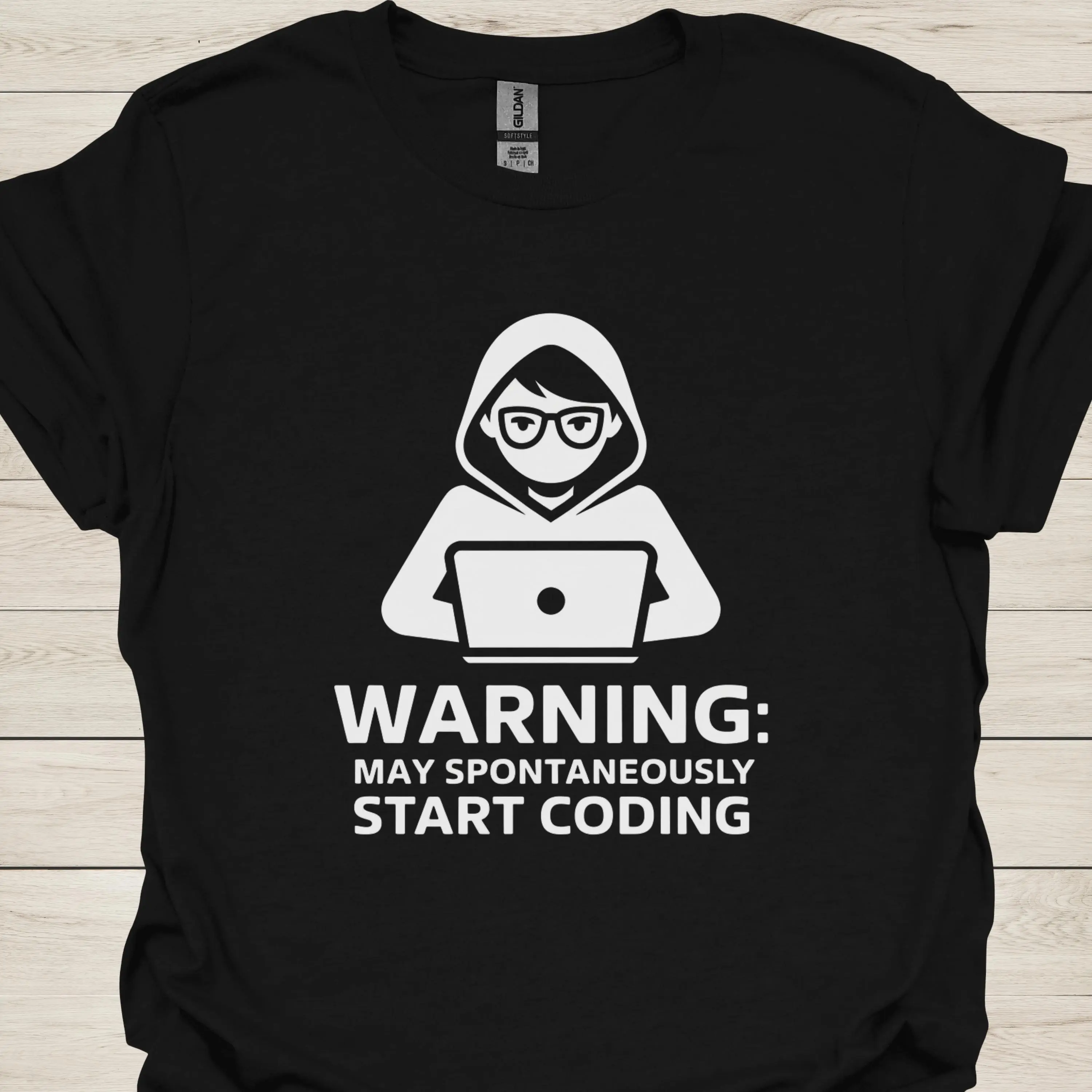 Coder T-shirt Warning May Spontaneously Start Coding Funny Programmer T-shirt for Developers Tech Enthusiasts WCyber