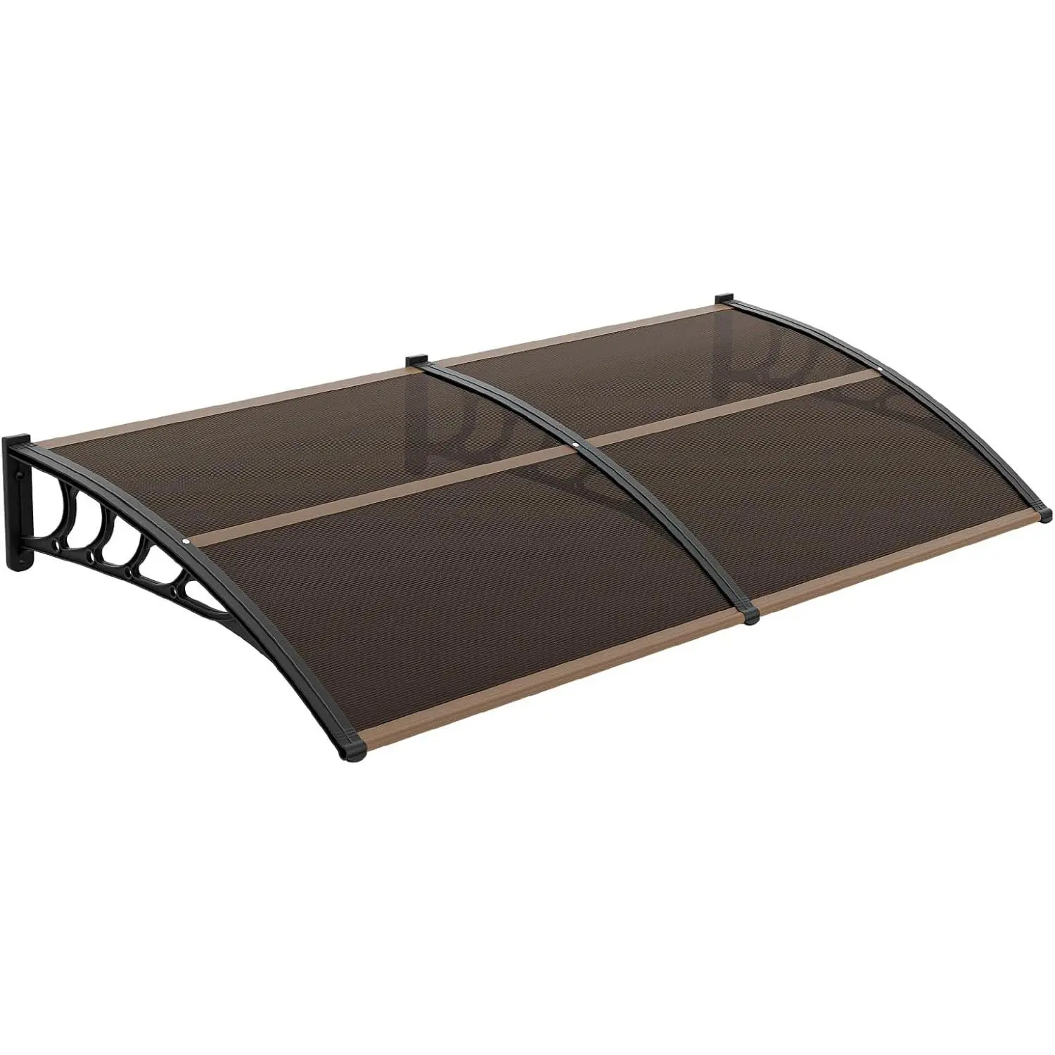 Modern Waterproof Polycarbonate Window & Door Awning, 40"x80" Exterior Patio Canopy with Hollow Sheet, Brown Board & Black Bracket for Rain, Snow & Sun Protection,summerwins