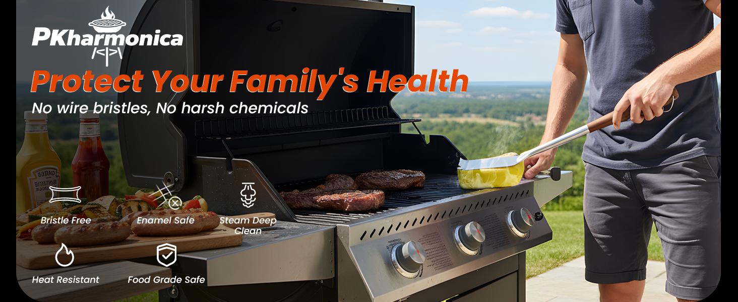 Grill Brush Bristle Free w/Replaceable Yellow Head, Enamel Safe, 17" Long Handle Grill Cleaner for Outdoor BBQ & Griddle, MAX Stainless Steel Scraper, Corner Reach for Cast Iron Steel Grill Brush Bristle Free w/Replaceable Yellow Head, Enamel Safe, 17" Long Handle Grill Cleaner for Outdoor BBQ & Griddle, MAX Stainless Steel Scraper, Corner Reach for Cast Iron Steel