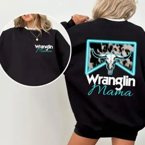 Wranglin' Mama Sweatshirt, Western-Inspired Graphic Sweater, Perfect Gift for Cowgirls, Western Style Sweatshirt, Mama Apparel for Rustic Souls I5W