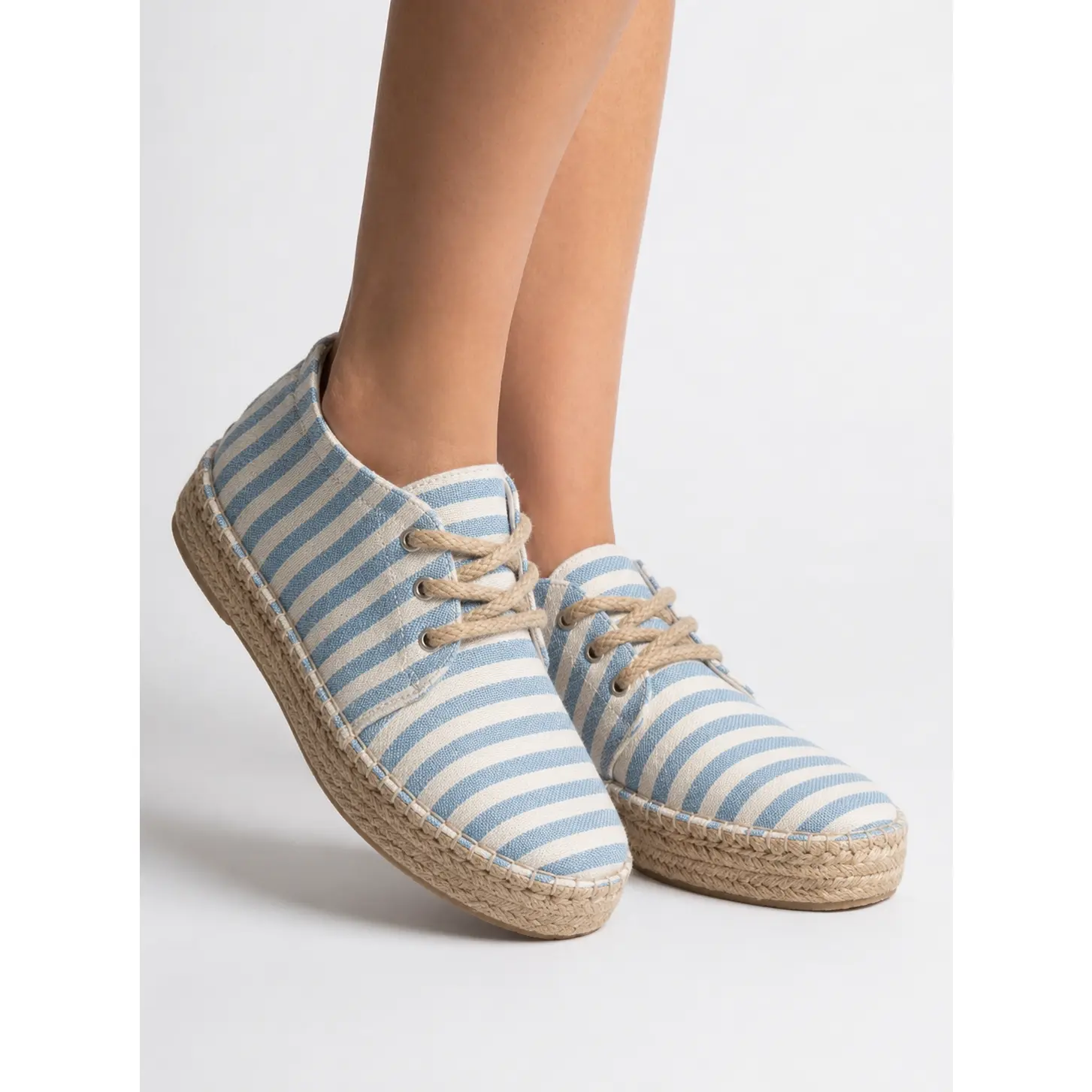 High-Top Espadrille Trainer for Women, Blue Striped Casual Footwear with Platform Jute Sole, Handmade Summer Shoe, Sneaker