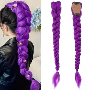 Long Braid Wig Clip Tail Synthetic Fiber, Curly Wave Design, Unisex Braided False Hair, Ideal for Halloween Cosplay Christmas