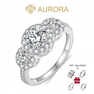 ��#126 Halo Wishes�� Full Moissanite main stone and side stone rings  with 925 sterling silver Synthetic Moissanite