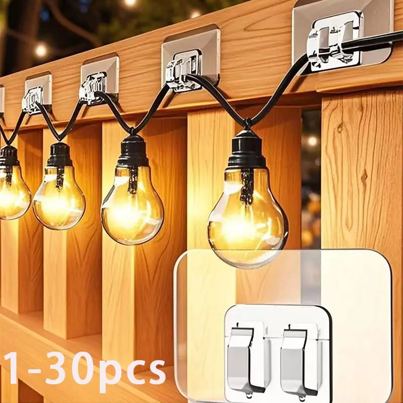 Plastic Transparent Hooks for Outdoor String Lights, Cable Clips, Side Hooks, Waterproof Self-Adhesive, UV Resistant, Christmas Light Hangers, Hanging Hook