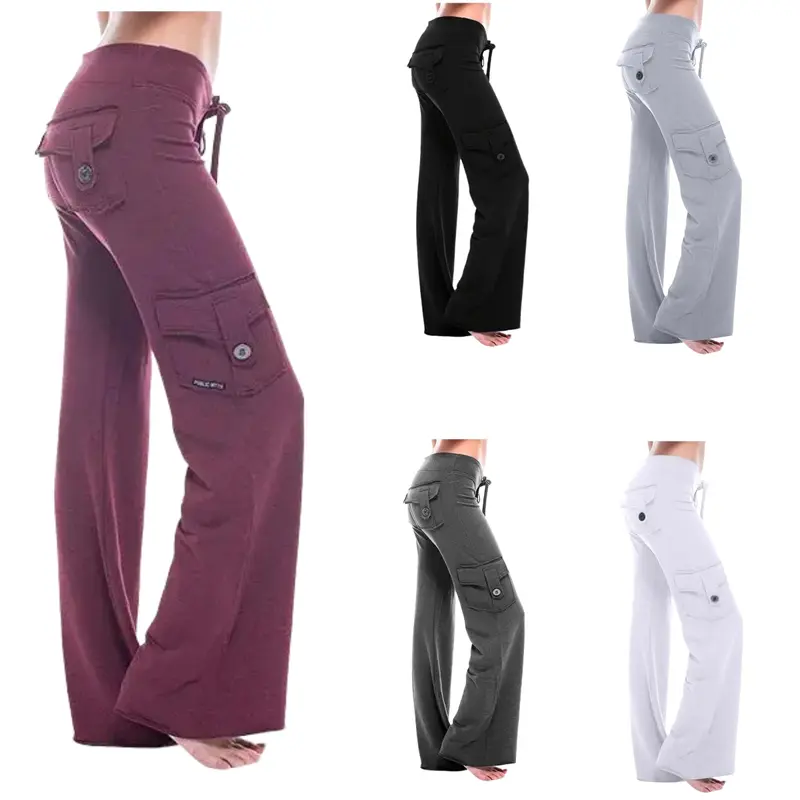 Women's High-Waist Polyester Yoga Pants - Casual Fashion Pocket, Fitted, Stretchy, Comfortable Soft, Elastic Sporty Gym Workout Bottoms