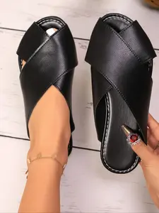 Women's New Solid Color Simple Versatile Flat Slides Sandals, Home Daily Comfortable Shoes, Casual Wear, Perfect for Everyday Use